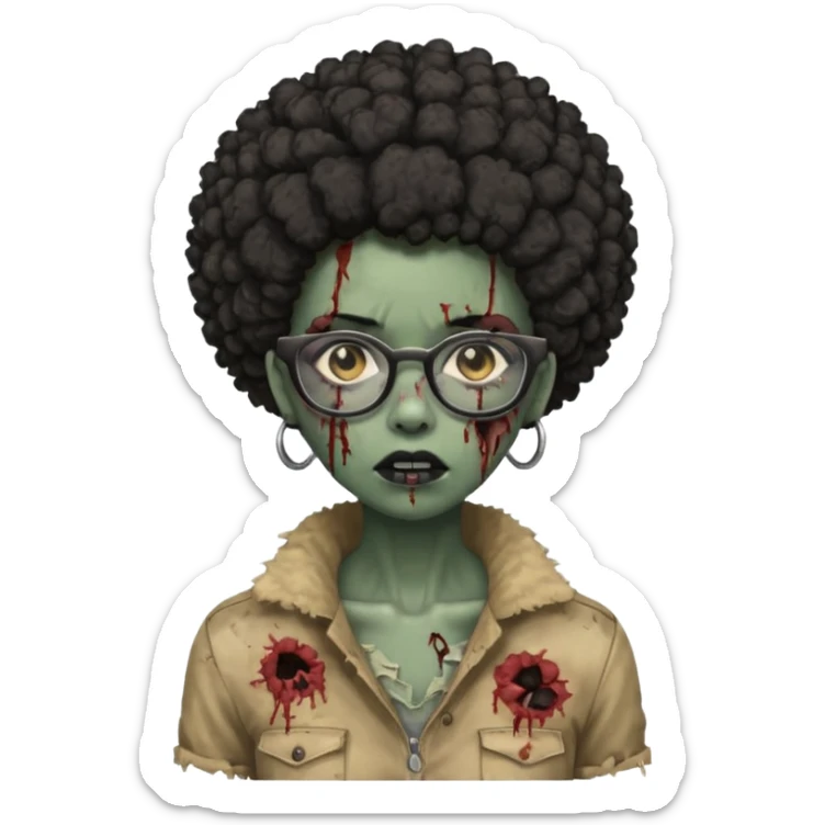 black zombie girl with glasses and afro hair sticker