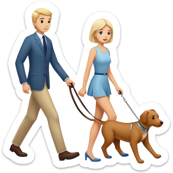 Woman walking a man on a leash with the man on all fours like a dog sticker