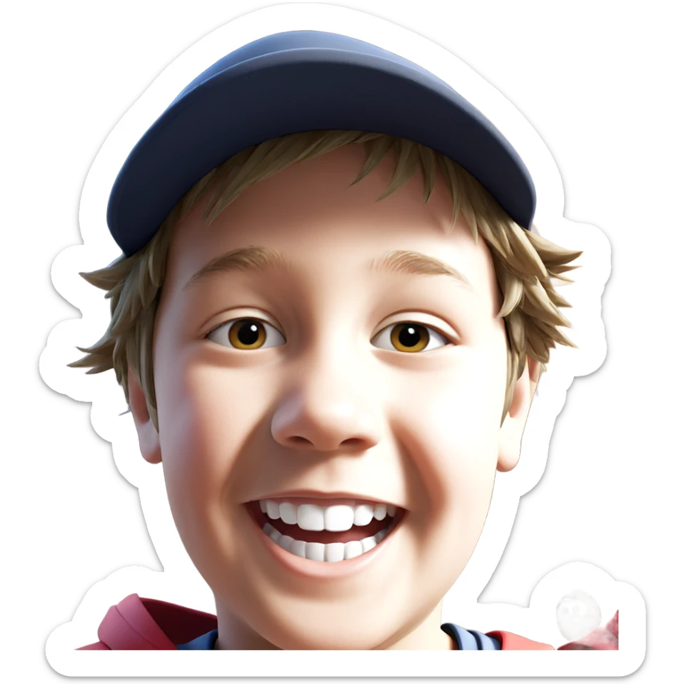 smiling boy in a hat sticker