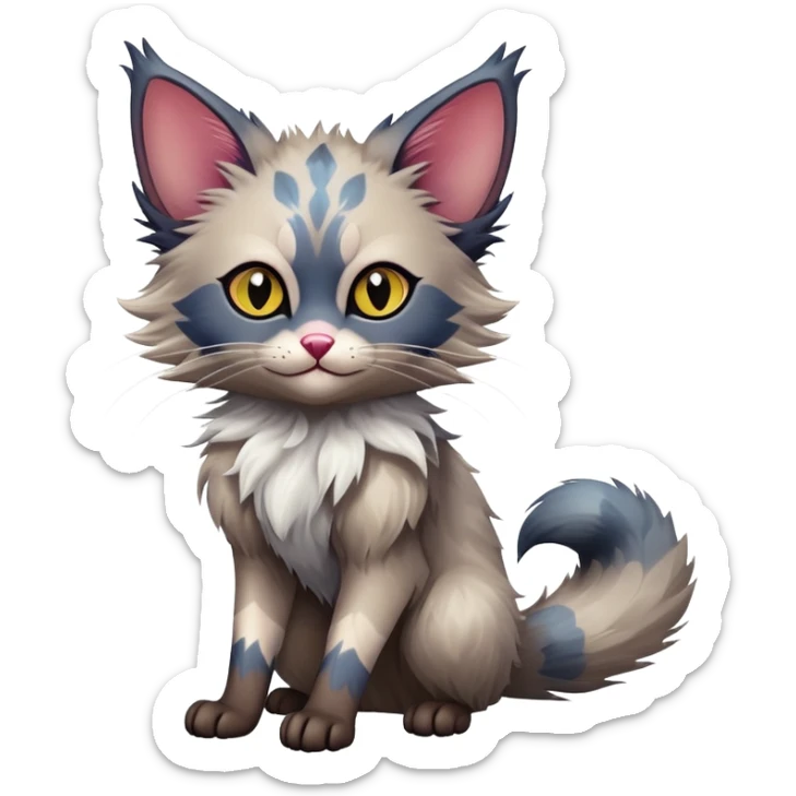 Colorful exotic Fantasy-Ragdoll-Fakémon-Lykoi-feline-hybrid (full body) sticker
