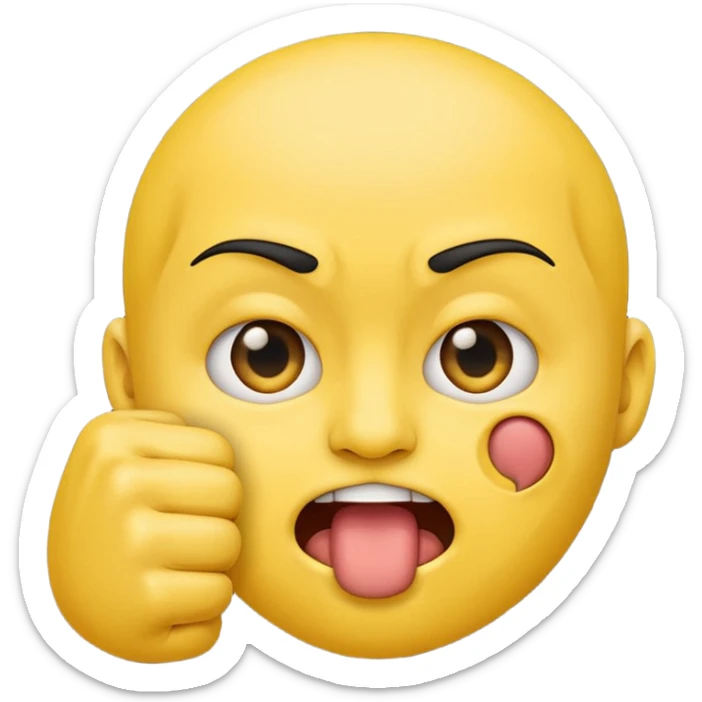 Emoji face with squinty eyes and fist in front of mouth sticker