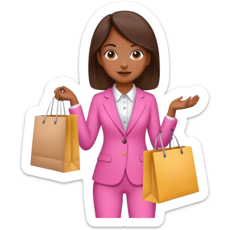 Brune girl pink suit shopping bag sticker