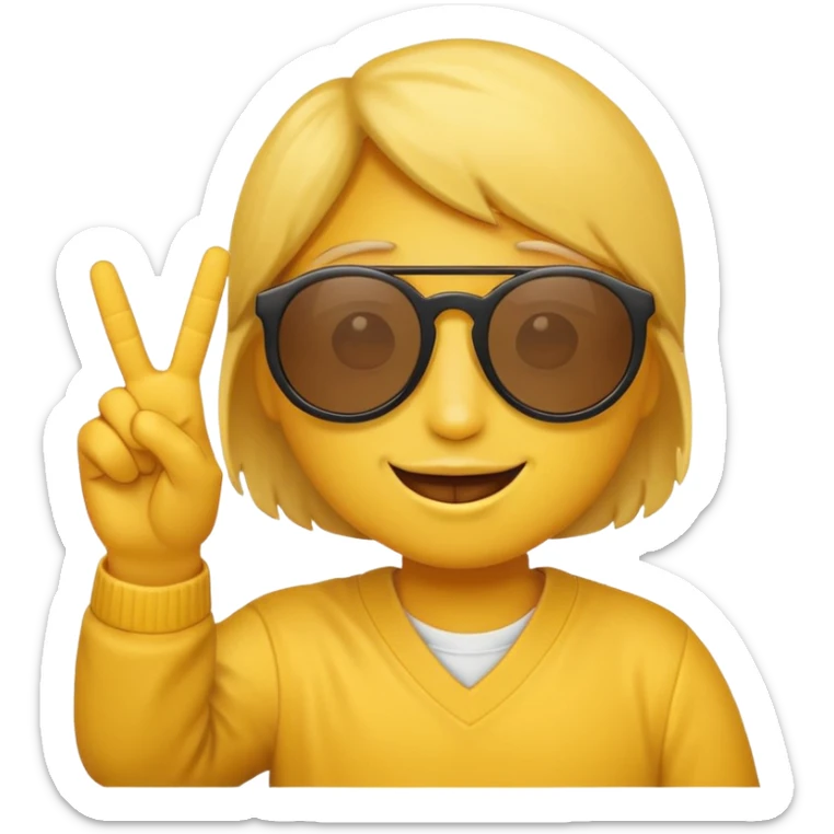 the yellow circle wearing sun glasses emoji holding up a peace sign sticker