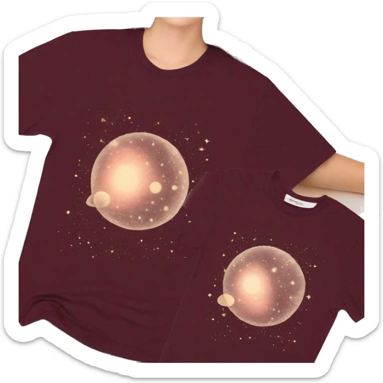 Person wearing maroon vintage sepia T shirt with nebulas galaxies and constellations star map celestial illustration t shirt sticker