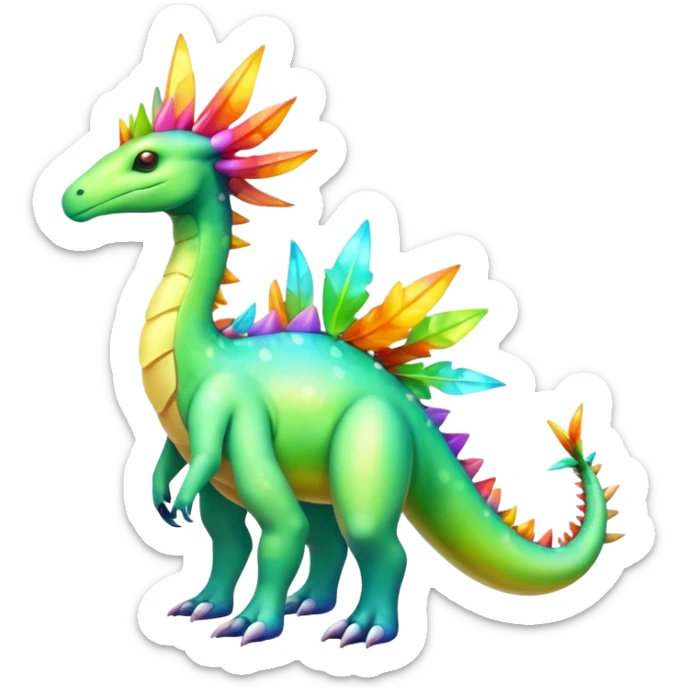 Shiny Exotic Colorful Meganium-Amaura-Aurorus-Fakémon-hybrid-creature (full body)  sticker