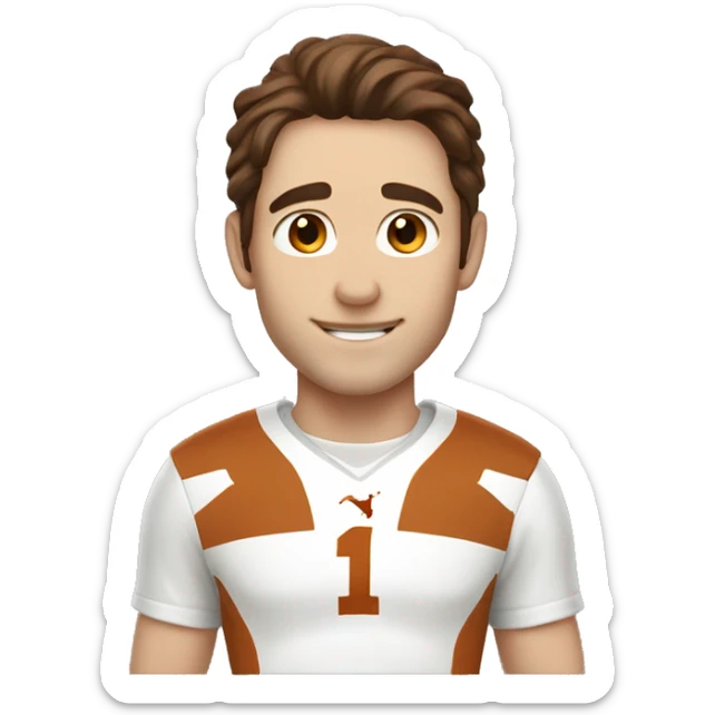 Brown hair, pale skin, male with hook em horns for University of Texas Longhorn. sticker