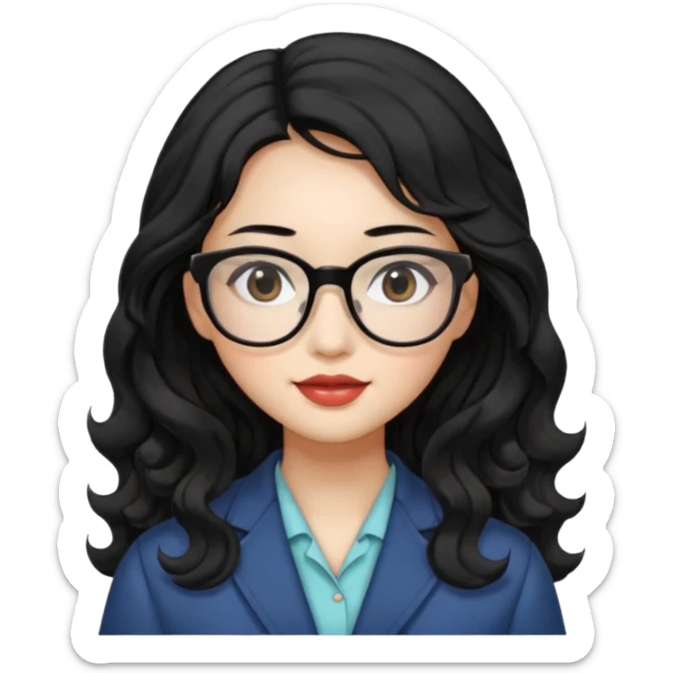 Beautiful girl,Black hair,wavy hair，long hair,Black eyes,Chinese, square glasses sticker