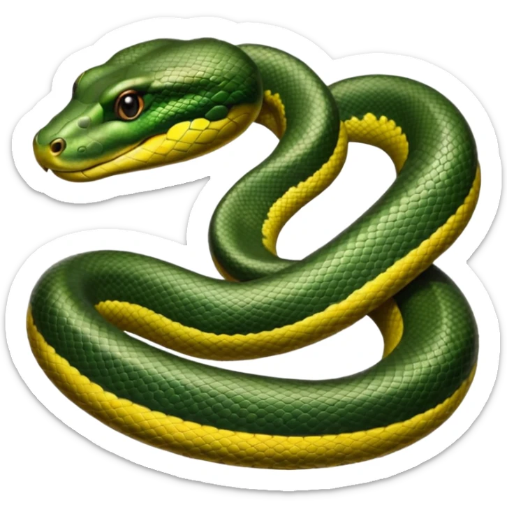 A photo-realistic digital illustration of a Green Anaconda, chest upward, with a broad, flat head, muscular body, and high-set eyes. Its olive-green body is covered with symmetrical, bold black oval spots, and its smooth, glossy scales highlight its large, powerful build. sticker