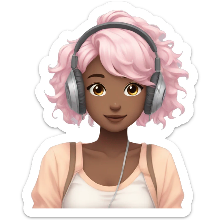 Gorgeous pastel anime girl with blushing face and hair garnitures and pretty hair and headphones aesthetic trending style sticker