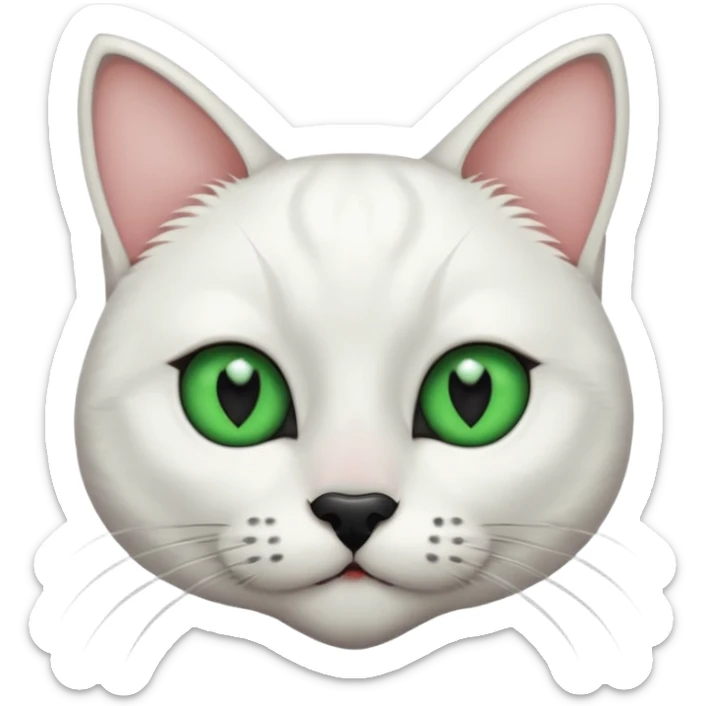 Haz una gata de ojos verdes la cara blanca con mancha negra en las orejas que agarra parte de la frente del lado der pero del iz va desde el ojo hasta la oreja la mancha, tiene la nariz negra en forma de corazón y todo lo que sobra de la cara, barbilla la nariz arriba y el lado de bigotes es blanca sticker