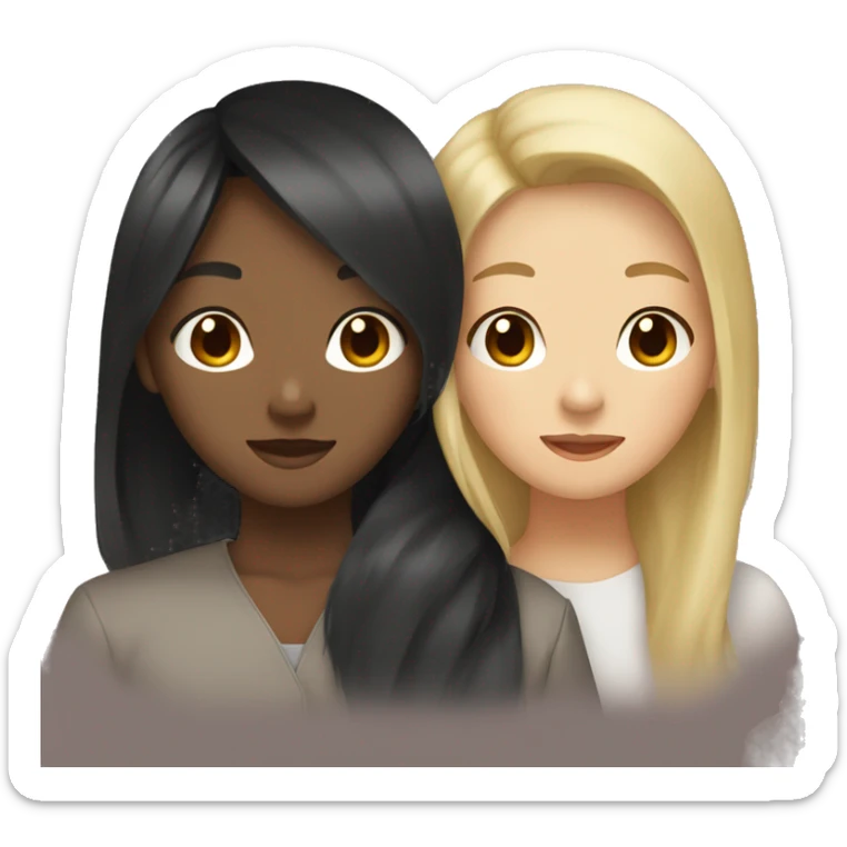 Black with relaxed hair and asian girl brown and blonde hair huging sticker