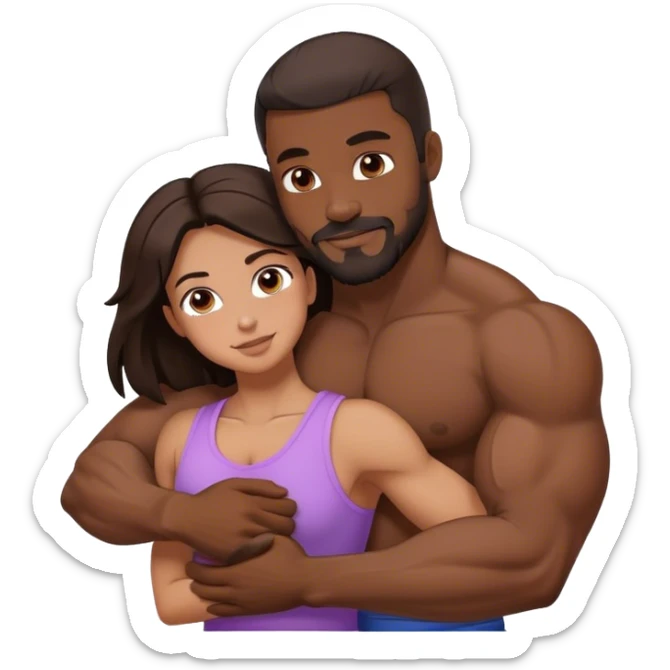 Black man with facial hair and muscles hug small beautiful brunette woman sticker