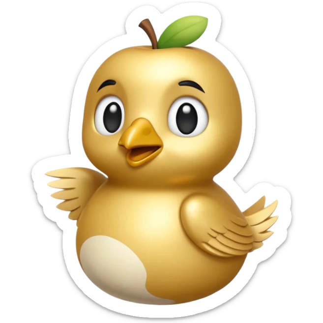 3D emoji of a small golden and cream bird in Apple Memoji style, soft studio lighting, glossy finish, black background, minimalistic and centered. sticker