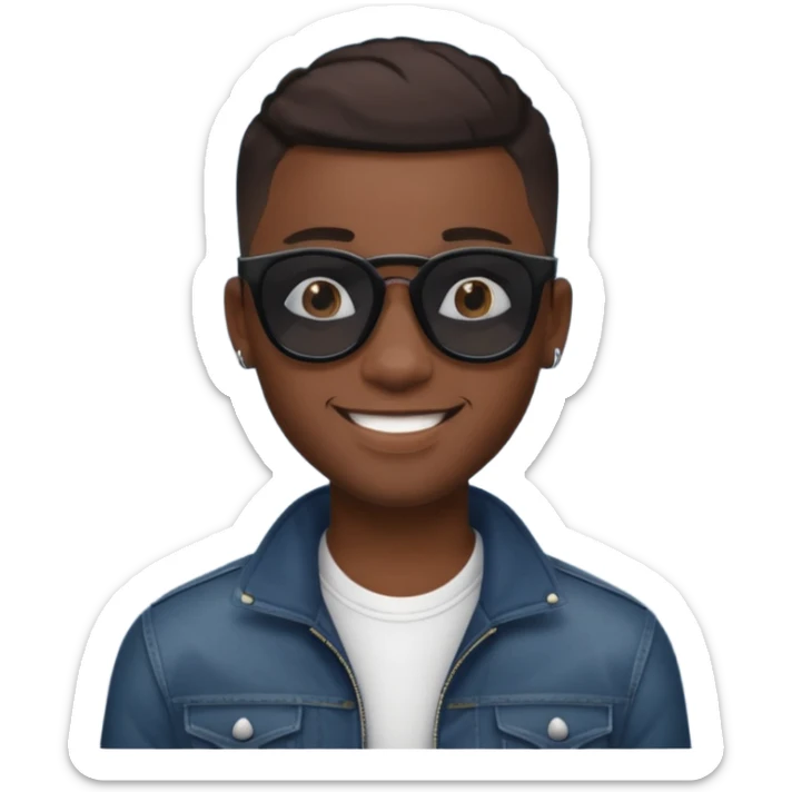 new york, cool young black guy with dark shades, fade haircut, cool smile sticker