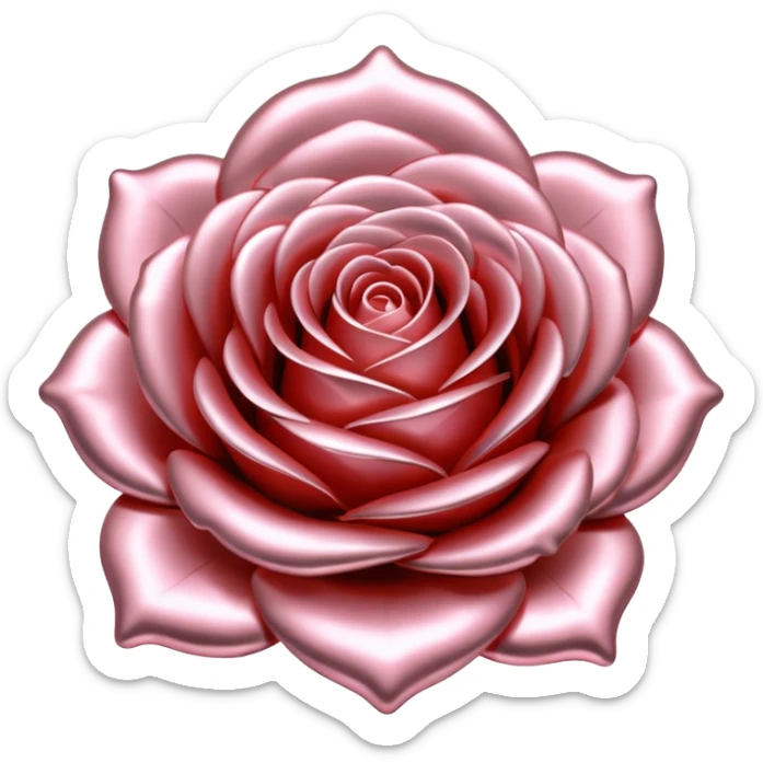 A rose emoji made of liquid silver metal minimalistic iOS emoji style, centered, sticker