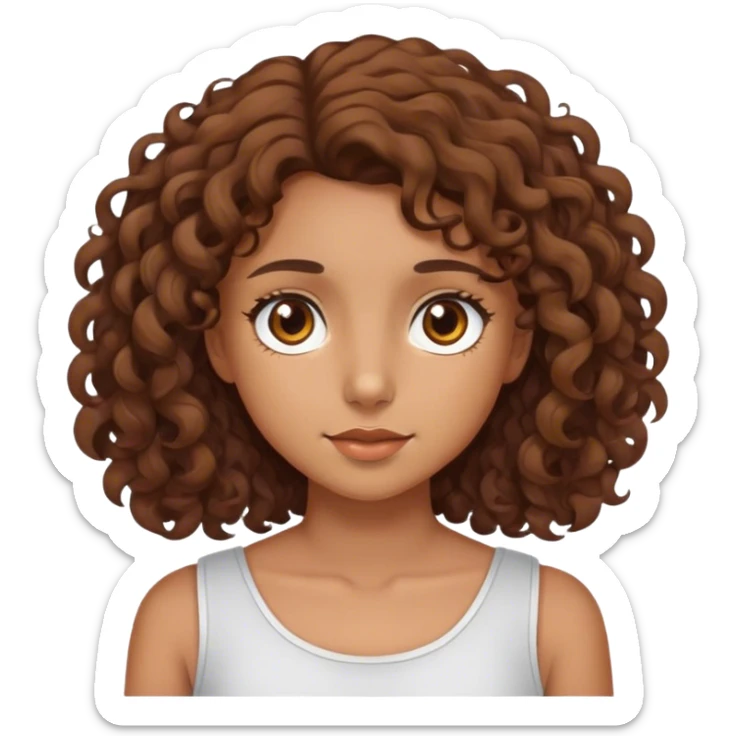 girl with tan skin and shoulder length brown curly hair and brown eyes sticker