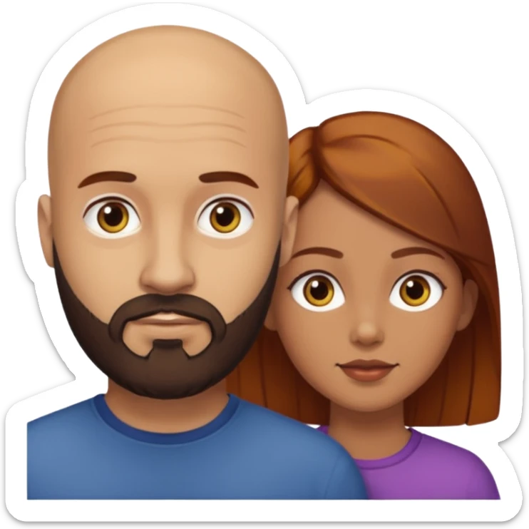 Couple. A bald man with dark brown beard and a girl with light skin. She has dark yellow brown auburn hair. Different skincolor. sticker