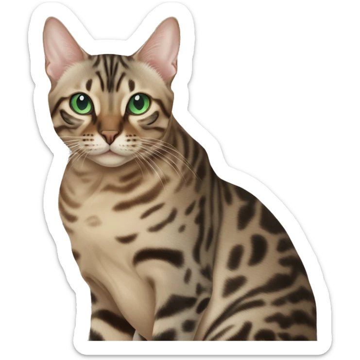 Seal Bengal cat with Blue eyes + charcoal Sepia bengal cat with Green eyes sitting  sticker