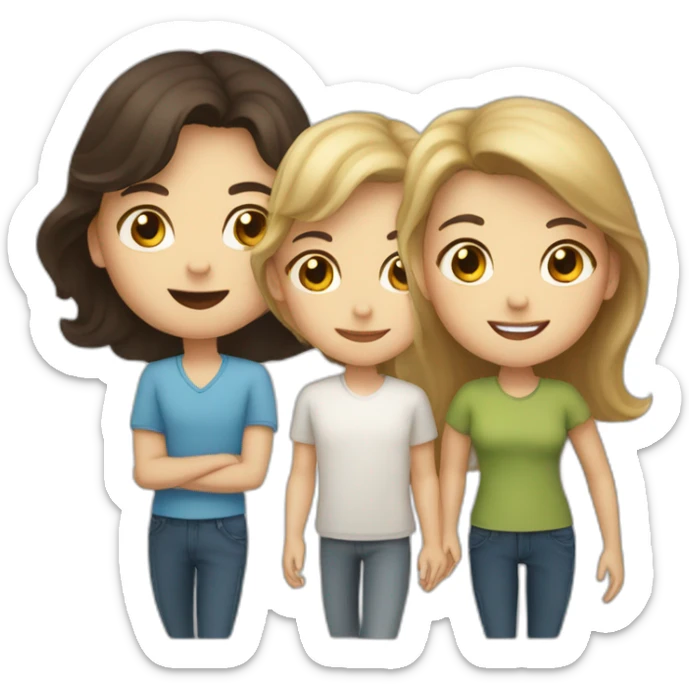 White family, 1 mom with dark hair, 1 boy with Brown hair, 1 girl with long blond hair, 1 girl with long Brown hair sticker