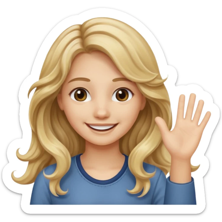 18 year old girl with long wavy dirty blonde hair waving smiling sticker