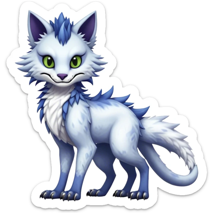 Kawaii dark edgy fantasy feline-vernid-sergal-fursona animal creature with a tufted tail full body with intricate markings.   sticker