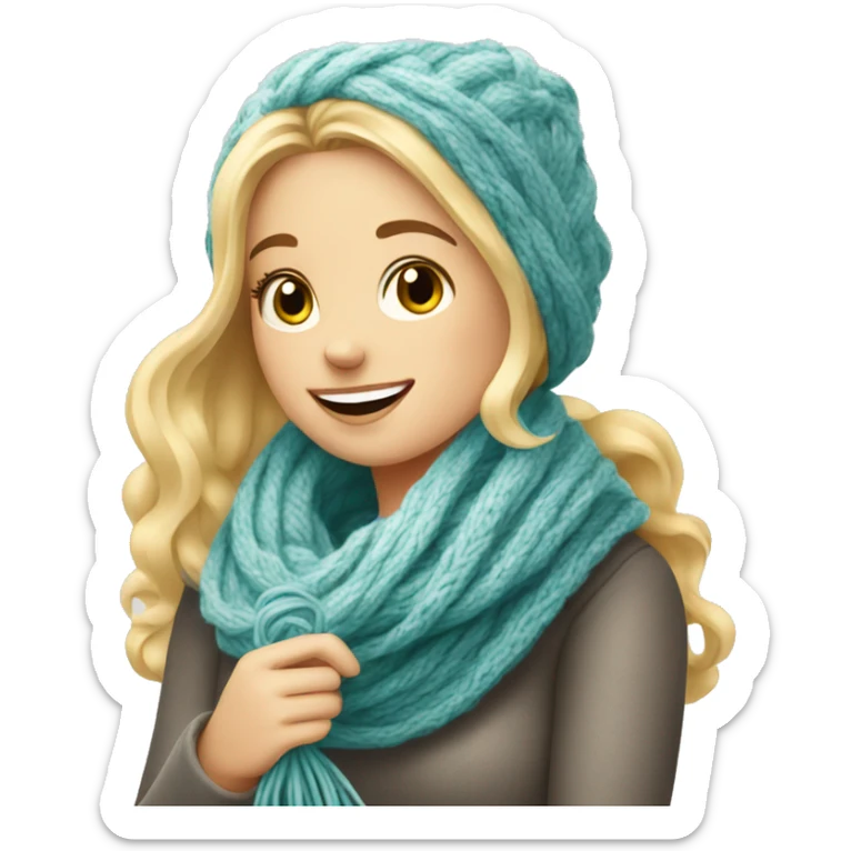 beautiful finnish blonde woman knitting a scarf sticker