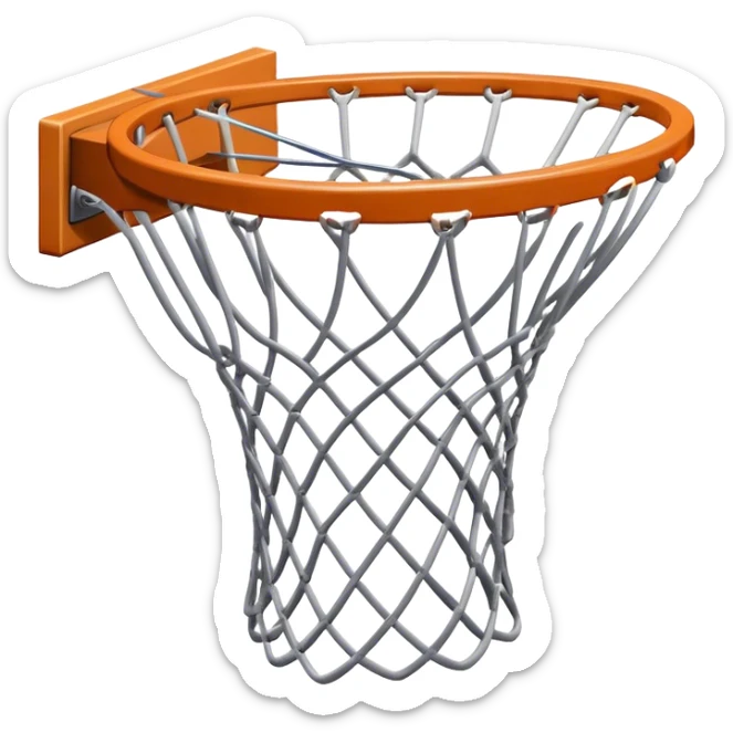 Cinematic Realistic image of a basketball hoop with a detailed metal rim and intricately woven net, captured in dynamic lighting that evokes the charged atmosphere of a competitive court sticker
