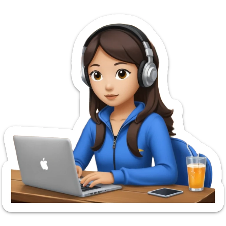 A Korean girl at a dive bar with a laptop and headphones watchin a korean drama sticker