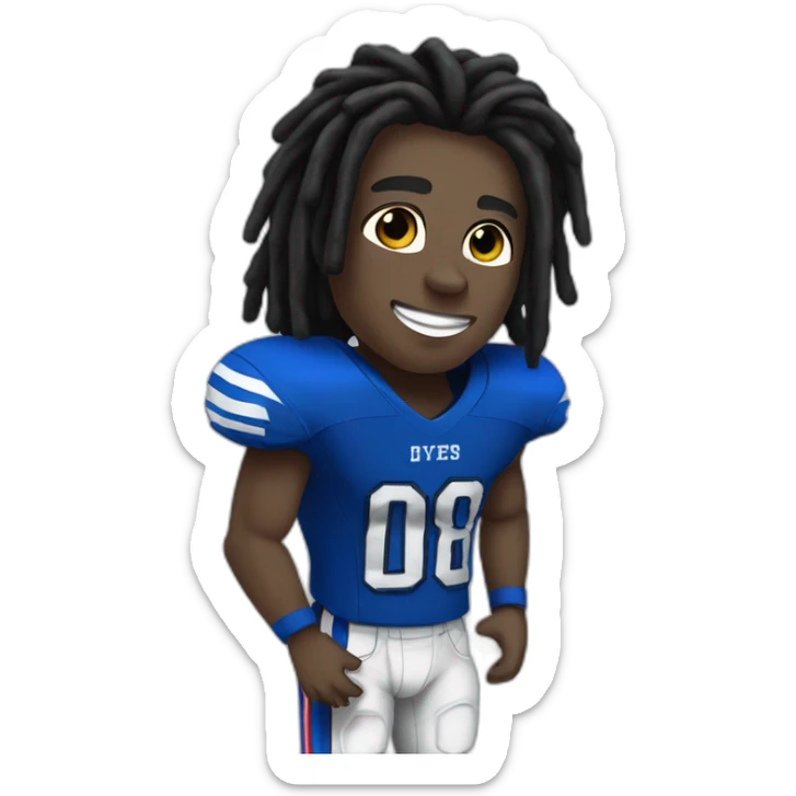 Black high school american football player with black dreads in black and royal blue uniform sticker