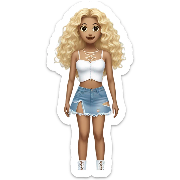 Glinda wearing ripped jeans and short skirt and a Shakira lace up croc top  sticker