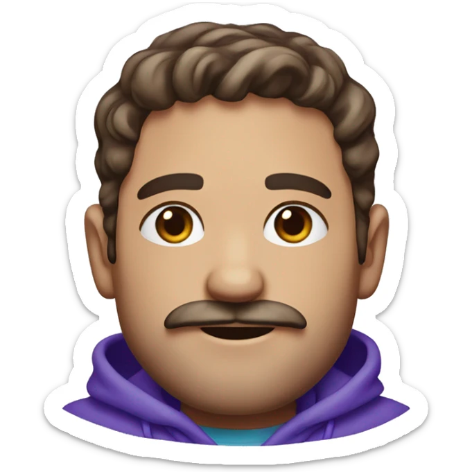 Man with brown hair and short beard and moustache wearing a blue and purple tie-dye hoodie sticker