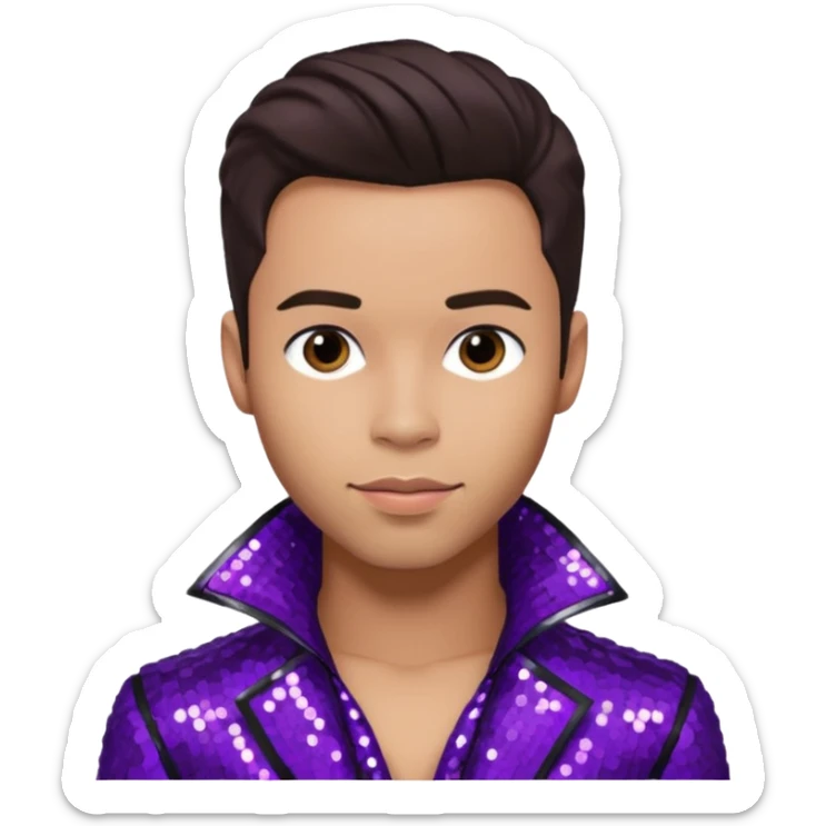 Prince Royce with dark brown hair, dark purple sequin outfit sticker