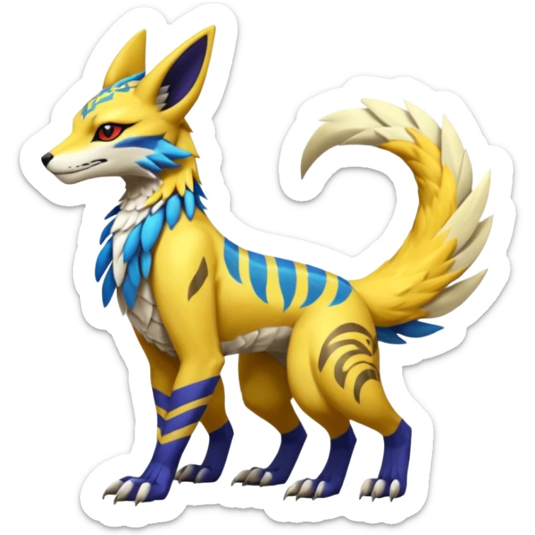 Tribal Tropical Renamon-Zeraora-Bastet-Latias-Vernid-Sergal-fusion-hybrid-creature sticker