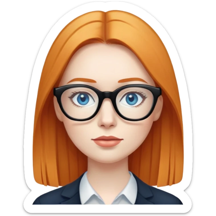 woman with pale skin, ginger straight hair, black glasses, blue eyes sticker