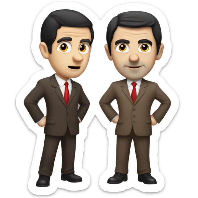 white man black hair in brown suit with red tie, dresses similar to mr bean sticker