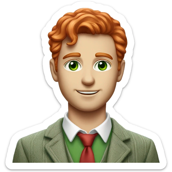 Hyperrealist Preppy man green eyes red hair with bag of money.  sticker