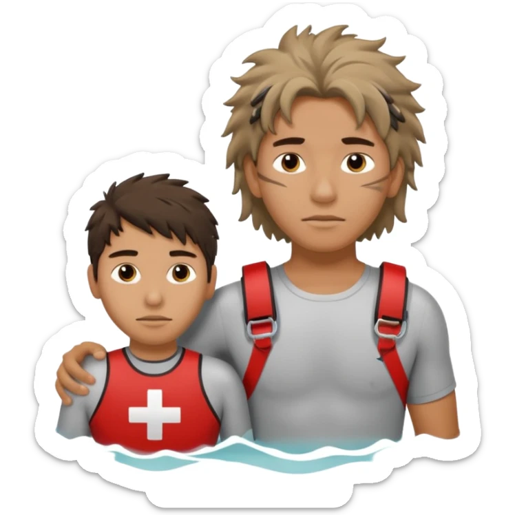 Lifeguard Native American Teenager with messy hair rescuing someone sticker