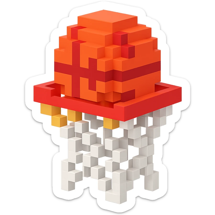 Voxel-style basketball in a net, variation 6 sticker