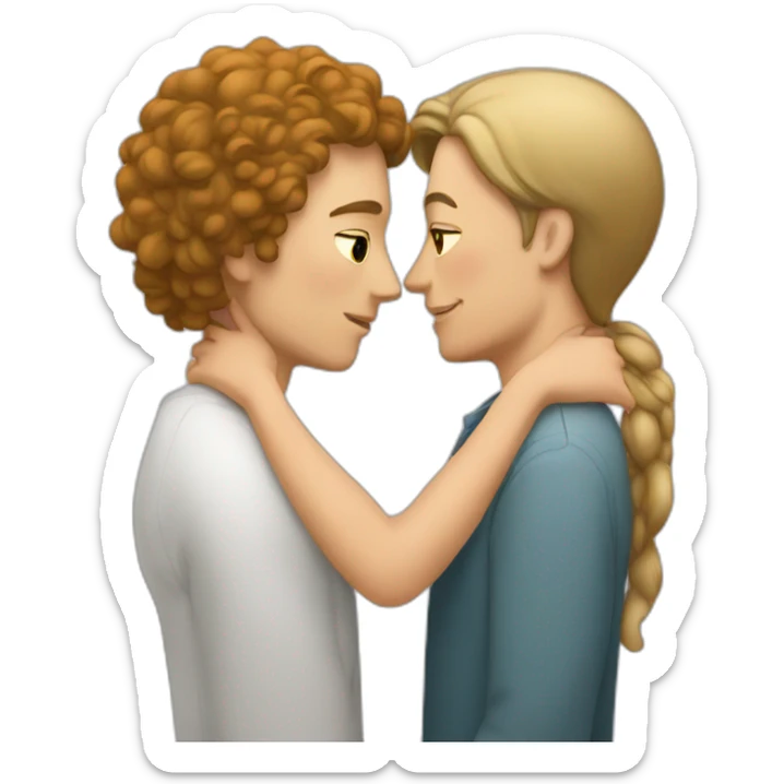 a white man with short hair kissing a woman with long hair." sticker