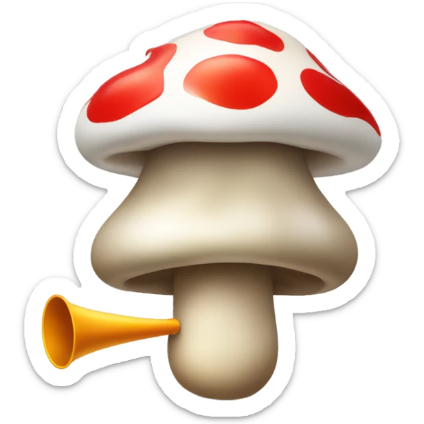Small cartoon mushroom blowing a party blower. Showing only its mushroom like head. sticker