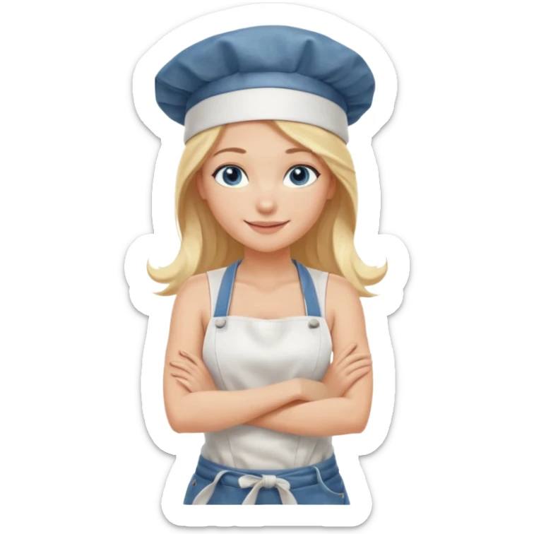 Sexy Full body  pretty
Long Blonde hair blue eyed female chef wearing white tank top, denim shorts and chef hat arms folded sticker