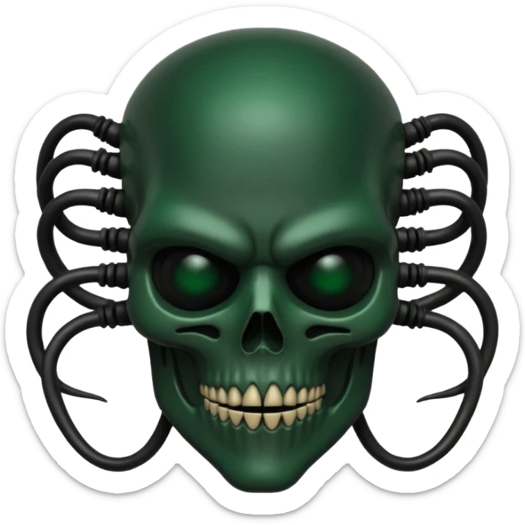 HR giger, wires, dark green, black flesh undead, head. dark black bones and skin sticker
