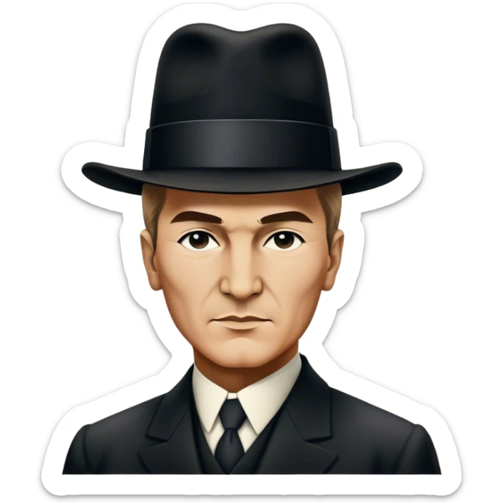 ​Cinematic Realistic Portrait of a Young Mustafa Kemal Atatürk, depicted in his iconic tall black hat and traditional attire with a confident, visionary expression, rendered with rich historical textures and warm, inspiring lighting that captures his youthful dynamism and transformative leadership, sticker