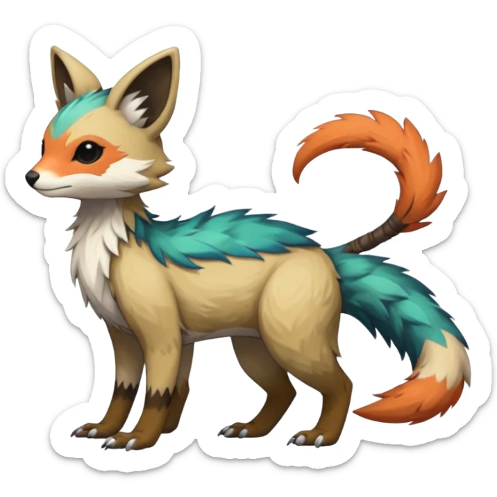  beautiful handsome gorgeous aesthetic colorful vibrant Vernid-Trico-species-Fakemon-creature by LiLaiRa, 4 legs, 1 tail, random markings, (full body) sticker