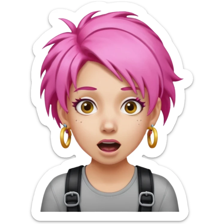 bungee jumping face in action with earrings and pink hair flying away earrings flying away sticker