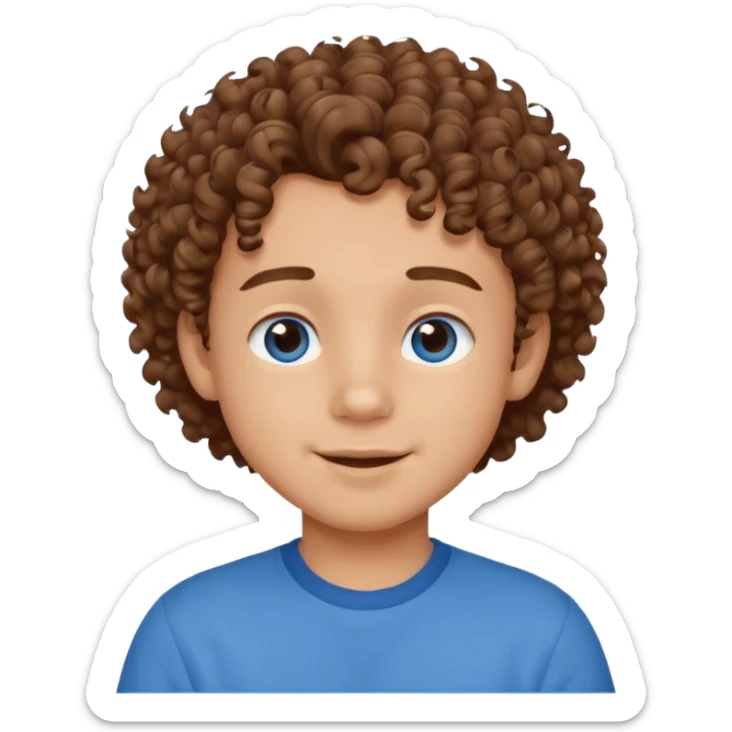 cute boy happy with heart eyes curly brown hair blue shirt sticker