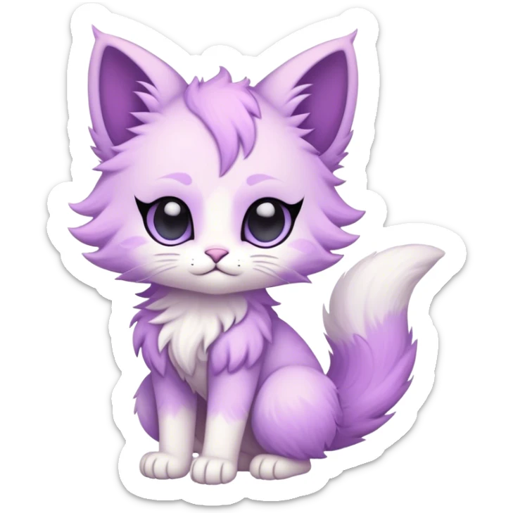 Kawaii dark edgy fantasy pastel ethereal feline fursona animal creature with a tufted tail full body sticker