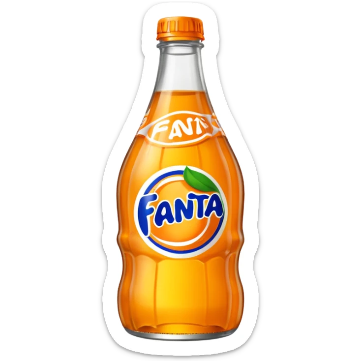 Una botella de cristal con el logo de Fanta con Fanta de limón dentro de color amarillo sticker