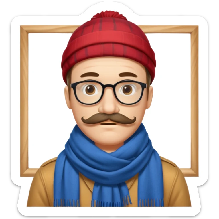 Bobo hipster blanc, fan d’expo d’art avec un foulard et une grosse moustache  sticker
