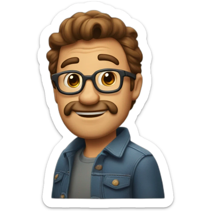 Imagen al estilo Disney Pixar de hombre de 55 años, pelo moreno y canoso, gafas, barba de 3 días y complexión fuerte sticker